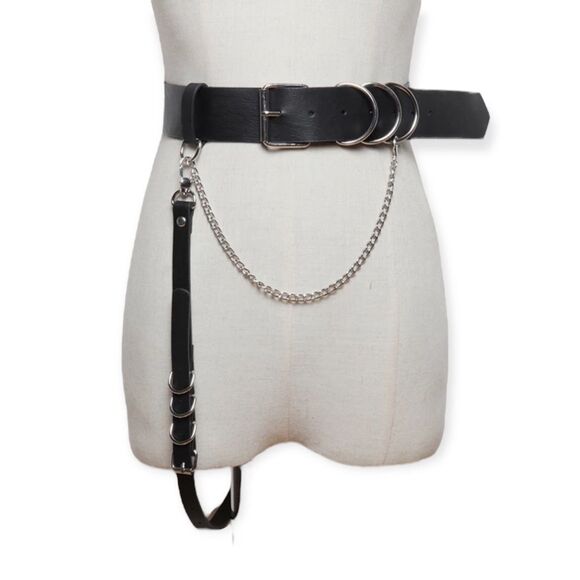Wild Time Fashion Accessories - Black Suspender Pants Chains Body Harness Belt -NEW